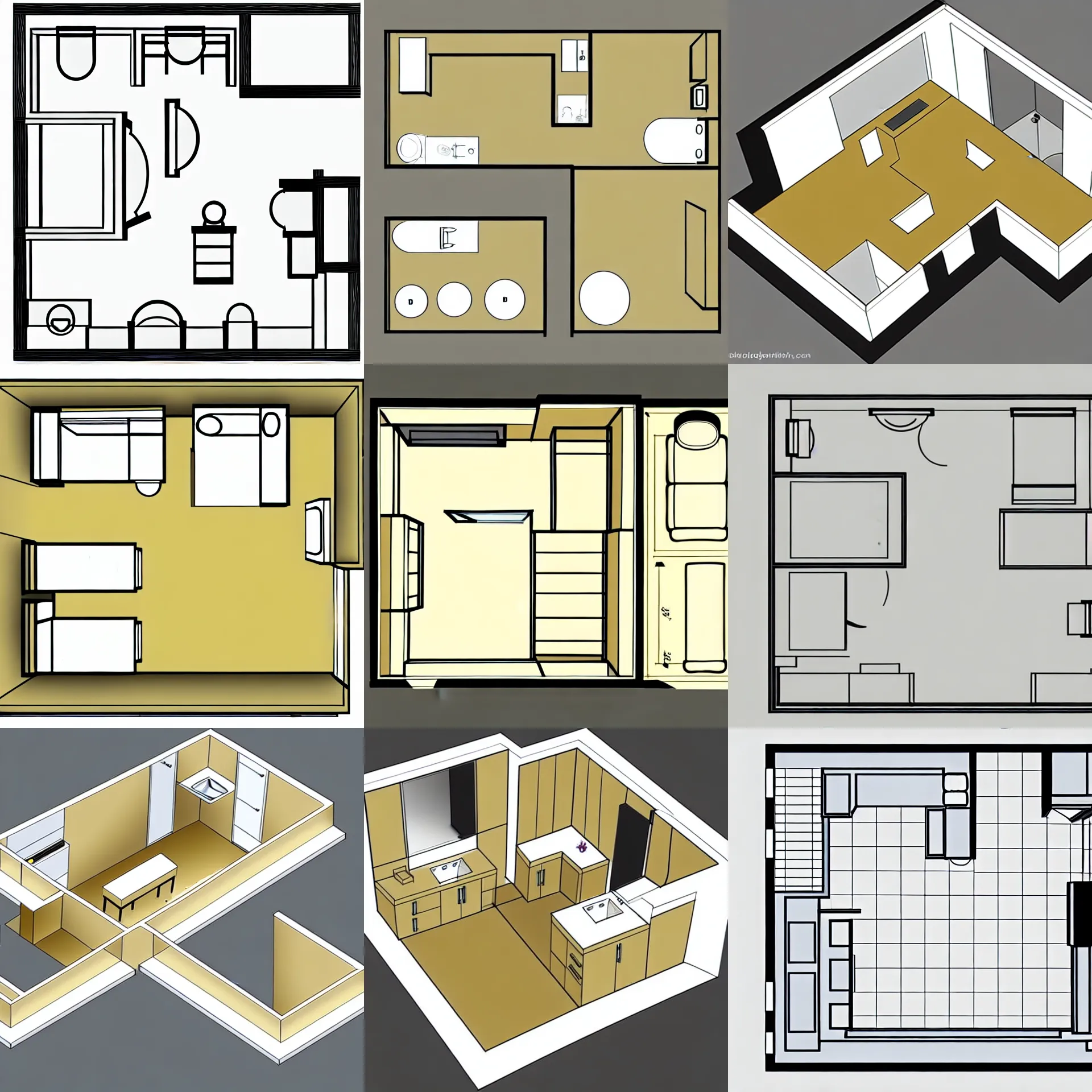 Prompt: furniture layout drawings of a rectangular modern master bathroom golden ratio, designer, architect, 2 d, top down view,