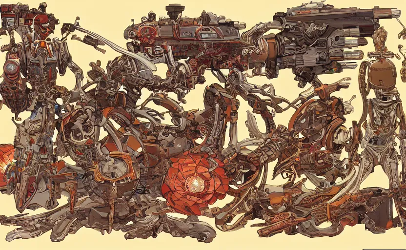 Image similar to bones technology and strange craft, borderlands, by jc leyendeker, mucha, moebius, highly detailed, clean, cel - shaded,