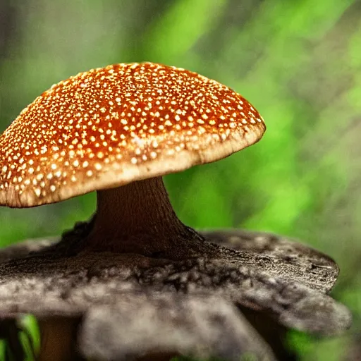Prompt: a new type of mushroom discovered, nature photography