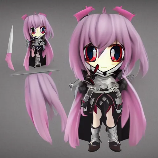 Image similar to cute chibi fumo plush of a heavy sword wielding cursed paladin, shadow armor, monster girl, stylized cel shading, vray