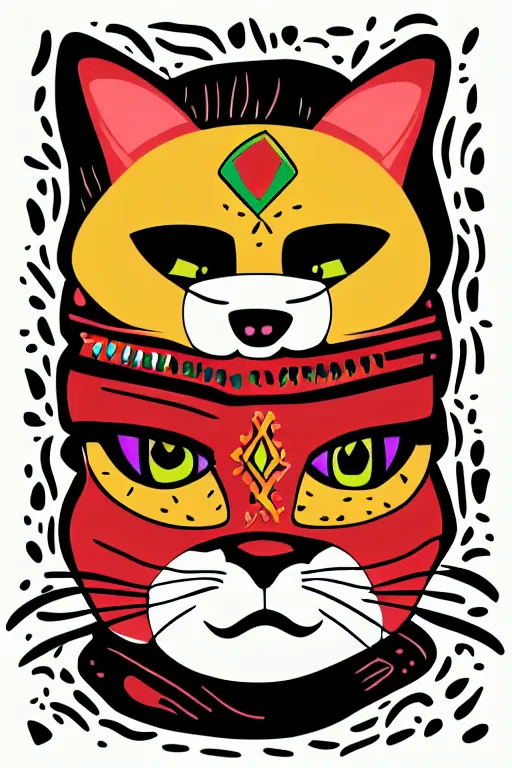 Image similar to Portrait of a cat as a Mexican wrestler in a mask, sticker, colorful, illustration, highly detailed, simple, smooth and clean vector curves, no jagged lines, vector art, smooth