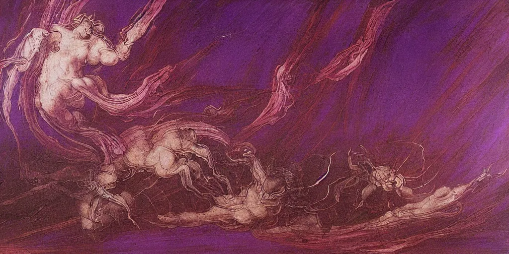 Image similar to Purple tornado painting by Leonardo Da Vinci