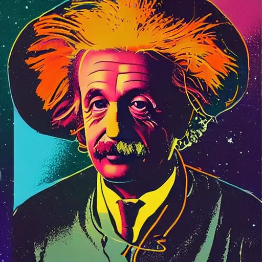 Prompt: portrait of Einstein in astronaut suit by Andy warhol and Petros Afshar and Beeple, Edward Hopper and James Gilleard, Zdzislaw Beksinski, Mark Ryden, Wolfgang Lettl highly detailed