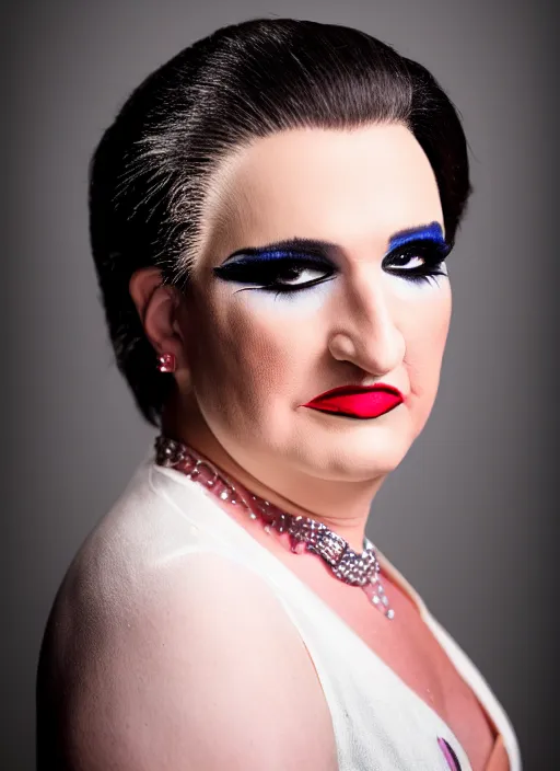 Image similar to studio portrait of ted cruz in full drag dressed in drag dressed as a woman makeup, 8 k, studio lighting, key light, back light, sequents,