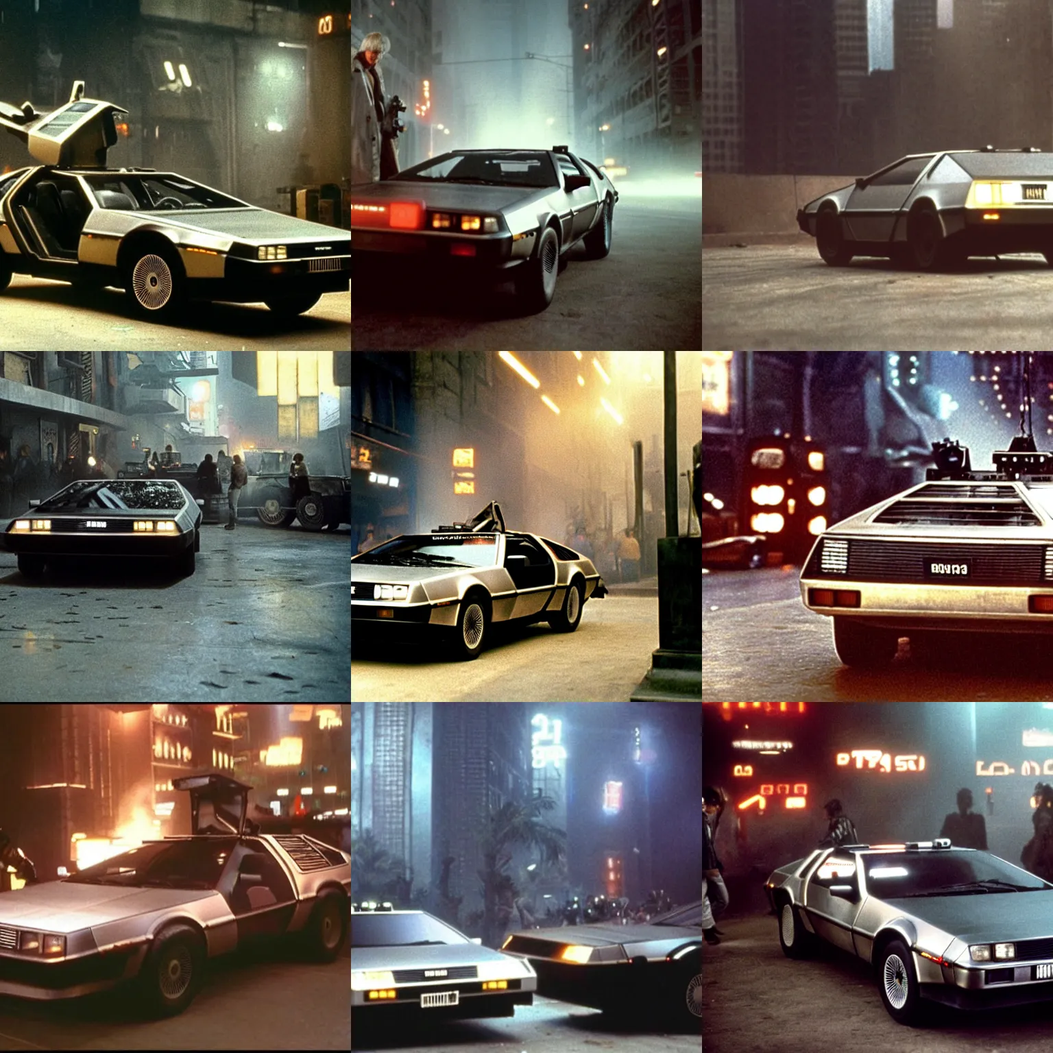 Prompt: delorean time machine, Still from Blade Runner (1982)