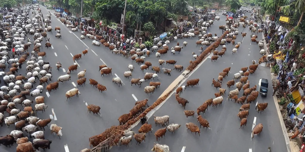 Image similar to traffic in India caused by cows in the middle of the road