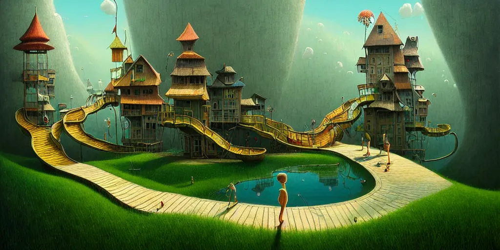 Prompt: gediminas pranckevicius waterpark painting by cinematic lighting, epic composition, highly detailed