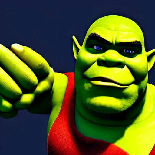 Image similar to digital painting of Shrek as Captain America, octane render, volumetric lightening, by marvel