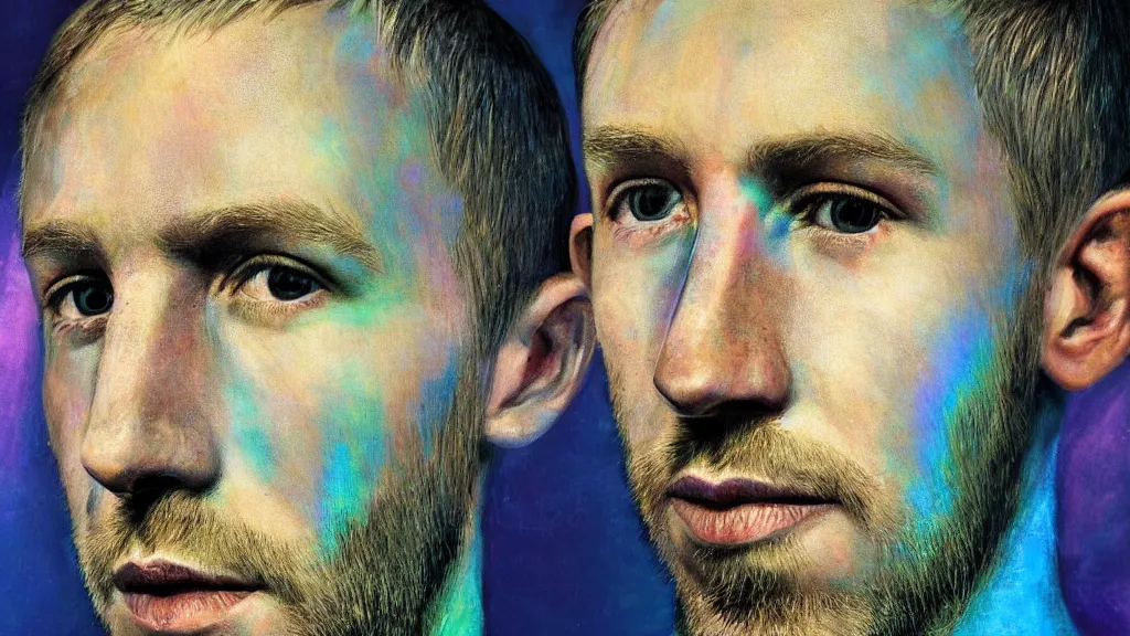 Image similar to iridescent partial detailed portrait of calvin harris at elderly age of 1 0 5