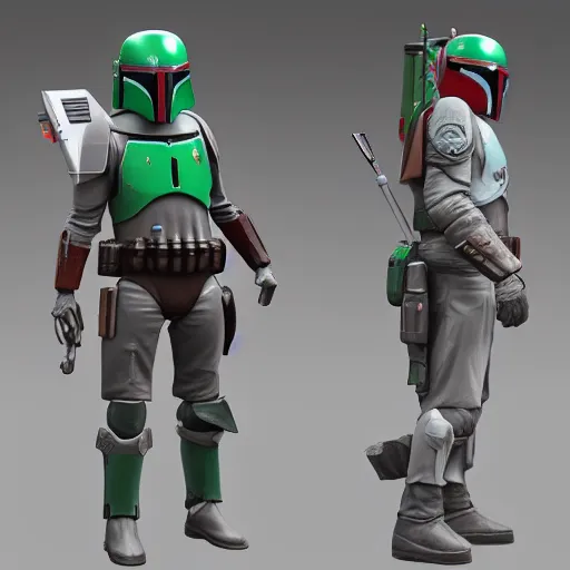 Image similar to Boba Fett, an ambient occlusion render by Shinji Aramaki, featured on zbrush central, toyism, rendered in unreal engine, polycount, hard surface modeling