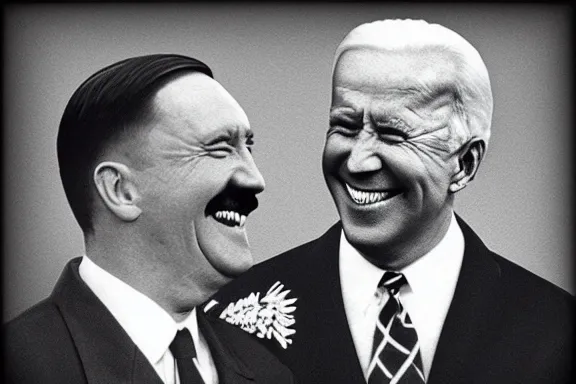 Image similar to “ very very intricate photorealistic photo of hitler and joe biden laughing together, detailed natural lighting, award - winning crisp details ”