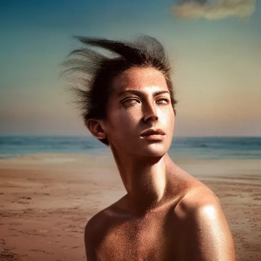 Prompt: portrait of a young quetzalcoatl, beach pic, depth of field, zeiss lens, detailed, symmetrical, centered, fashion photoshoot, by annie leibovitz and steve mccurry, david lazar, jimmy nelsson, breathtaking, 8 k resolution, extremely detailed, beautiful, establishing shot, artistic, hyperrealistic, beautiful face, octane render