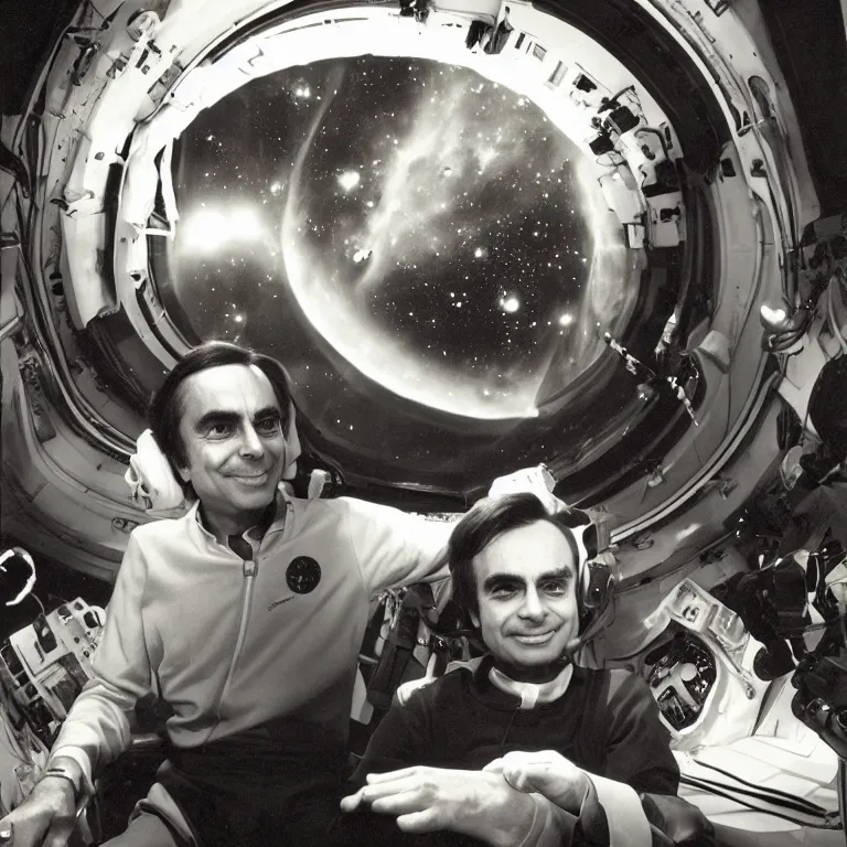 Image similar to Carl Sagan in outer space.