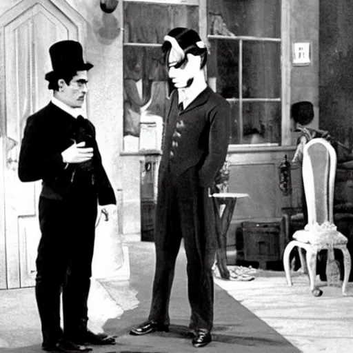 Prompt: movie still with charly chaplin