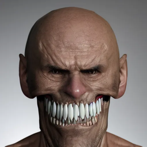 Prompt: man jaw extended, frightening, realistic, 4 k, photograph