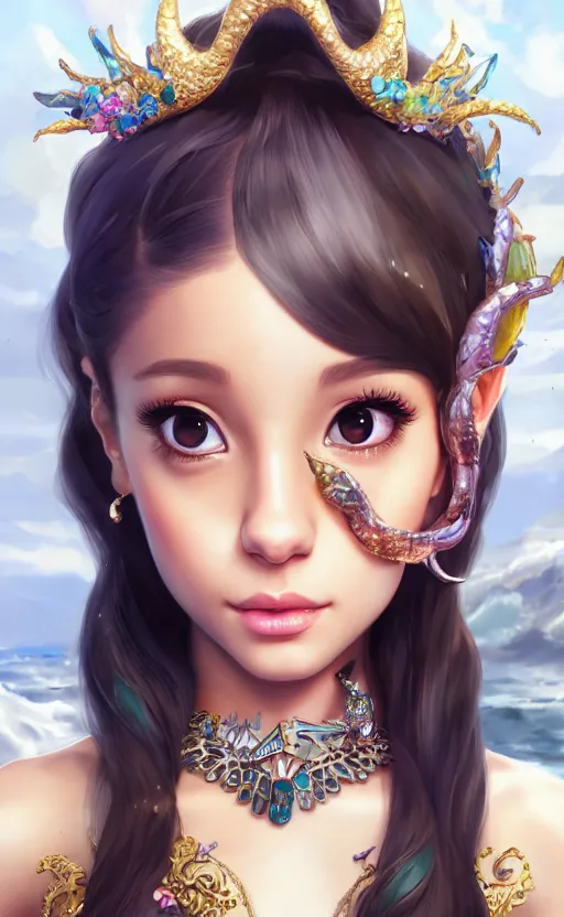 Prompt: ariana grande charming mermaid dreamlke with jewelry, character art, art by artgerm lau and kyoung hwan kim and and ilya kuvshinov and john singer sargent, hyperdetailed, 8 k realistic, symmetrical, frostbite 3 engine, cryengine, dof, trending on artstation, digital art