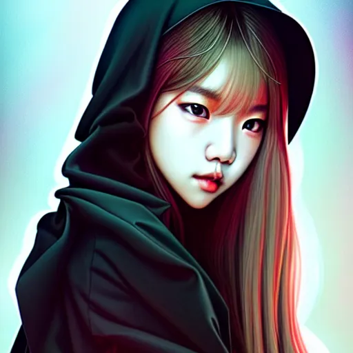 Image similar to lalisa manoban of blackpink, grim reaper costume, tarot card, highly detailed, digital painting, smooth, sharp focus, illustration, ultra realistic, 8 k, art by artgerm and alphonse mucha