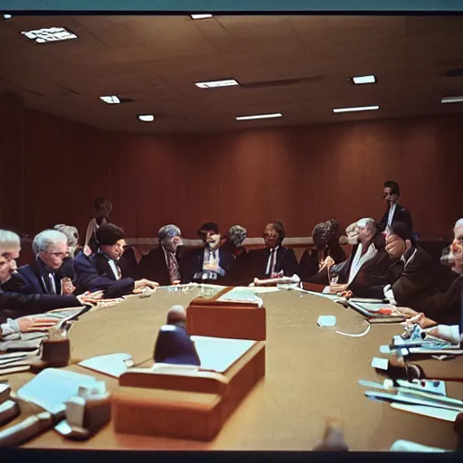 Prompt: politicians meeting with alien diplomats, photograph, kodachrome film, 35 mm