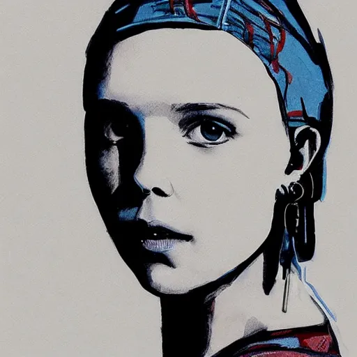 Image similar to Millie Bobby Brown with the pearl earring by Yoji Shinkawa