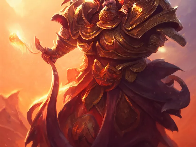 Prompt: portrait of sun emperor donald trump, flaming heavy armor and whip, rule of thirds, orange gradient, photorealistic facial features, league of legends splash art, by chengwei pan, huang guangjian, viktoria gavrilenko, artgerm, greg rutkowski, 8 k, octane, digital painting, artstation