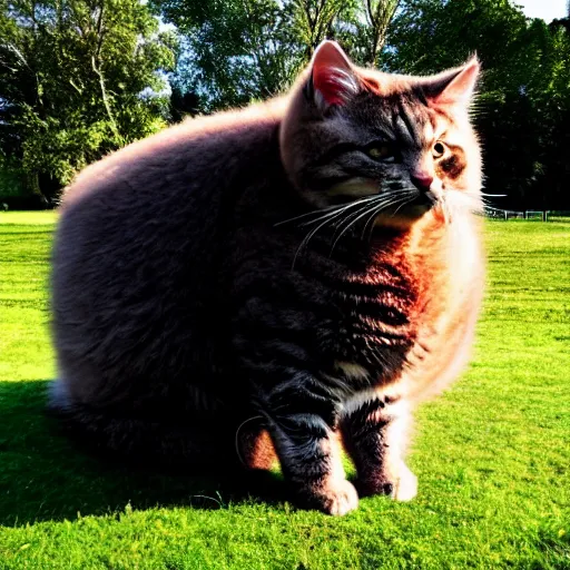 Prompt: giant! cat larger than trees with fur overwhelmingly ( very very fluffy! ) giant! puffy fur in a park drone picture