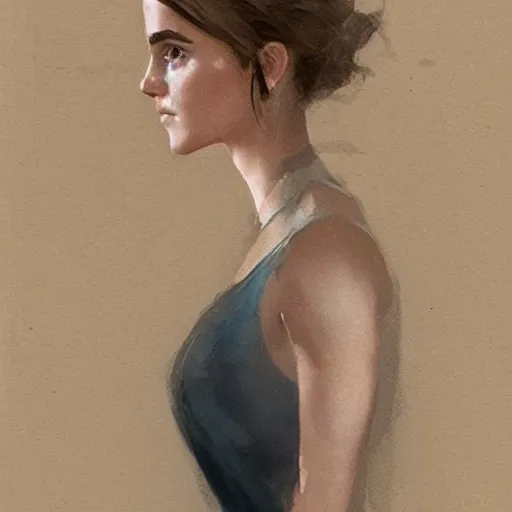 Prompt: portrait of emma watson in a classisistic dress, greg rutkowski