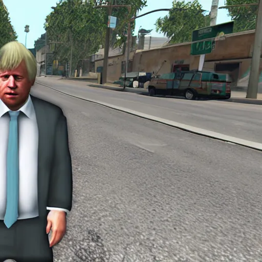 Prompt: boris johnson in grove street, gta san andreas, screenshot