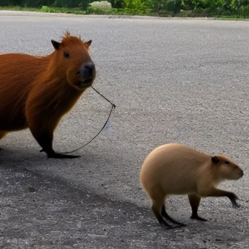 Image similar to a capybara riding a bike