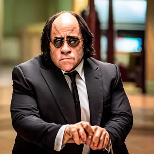 Prompt: A movie still of Danny Devito as John Wick