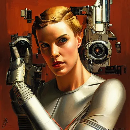 Image similar to portrait of a female android, by Joseph Christian Leyendecker and Sandra Chevrier