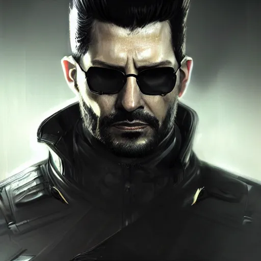 Image similar to Adam Jensen from Deus Ex as Gigachad, by Cedric Peyravernay, highly detailed, hyperealism, dramatic, cinematic concept art, dramatic lighting, trending on ArtStation