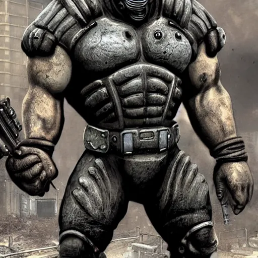 Image similar to super mutant from fallout, hyper realistic, highly detailed, high quality, high resolution