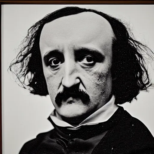 Prompt: Edgar Allan Poe, painting by Chuck Close