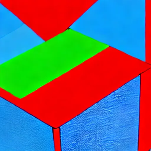 Image similar to a blue cube on top of a red cube on top of a green cube