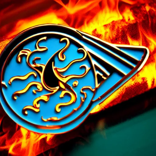 Image similar to a photo of clean 2 d graphic fire flames warning label enamel pin, beautiful cinematic light, behance