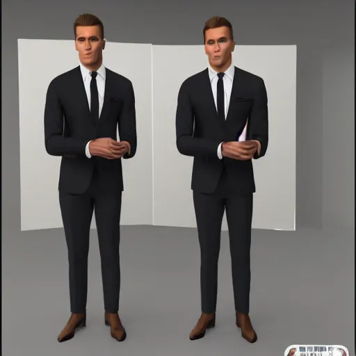 Prompt: muscular chad gigachad handsome jerma 9 8 5 with thick brunette hair, jerma 9 8 5 as a chad with thick brunette hair, strong jawline, good posture, and wearing a suit, realistic, hyperrealistic, 8 k resolution, highly detailed, very detailed, hd quality, intricate details, real, real life, real world