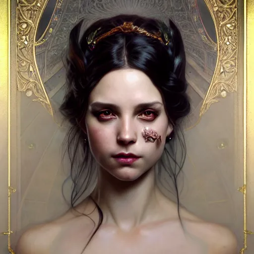 Prompt: portrait painting of an extremely fancy girl with a devious expression, gaslamp fantasy, victorian, ultra realistic, concept art, intricate details, eerie, highly detailed, photorealistic, octane render, 8 k, unreal engine. art by artgerm and greg rutkowski and charlie bowater and magali villeneuve and alphonse mucha