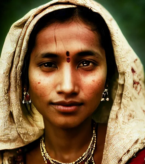Prompt: vintage_closeup portrait_photo_of_a_stunningly beautiful_nepalese_woman with amazing shiny eyes, 19th century, hyper detailed by Annie Leibovitz and Steve McCurry, David Lazar, Jimmy Nelsson