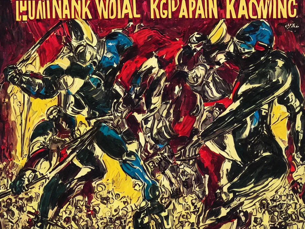 Image similar to an expressive and epic comic book cover of a humanoid black chess pawn impaling a humanoid white chess king on his spear. art by jack kirby.