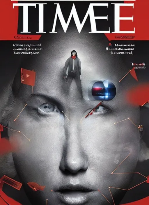 Image similar to TIME magazine cover, the coming AI singularity, by Marc Seguin, 4k