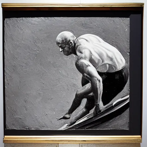 Image similar to an impasto oil painting from the 1 9 3 0 s of kelly slater!! with a moustage, 5 0 mm black and white photography, high detail, 4 k resolution