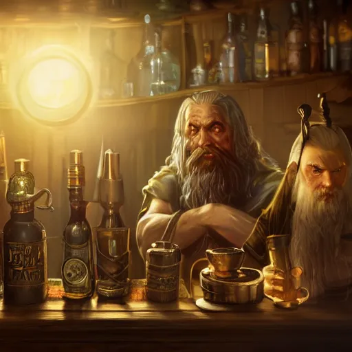 Image similar to barkeep tavern man ultra detailed fantasy, elden ring, realistic, dnd character portrait, full body, dnd, rpg, lotr game design fanart by concept art, behance hd, artstation, deviantart, global illumination radiating a glowing aura global illumination ray tracing hdr render in unreal engine 5