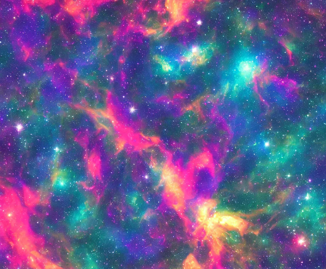 Image similar to space whales, colorful nebula