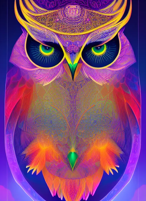 Image similar to symmetry!! product render poster vivid colors divine proportion owl, 神 圣, glowing fog intricate, elegant, highly detailed, digital painting, artstation, concept art, smooth, sharp focus, illustration,