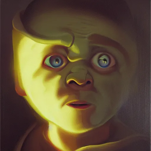 Image similar to An oil painting by Beeple of a Halfling thief, scared face, handsome, dressed in a cloak