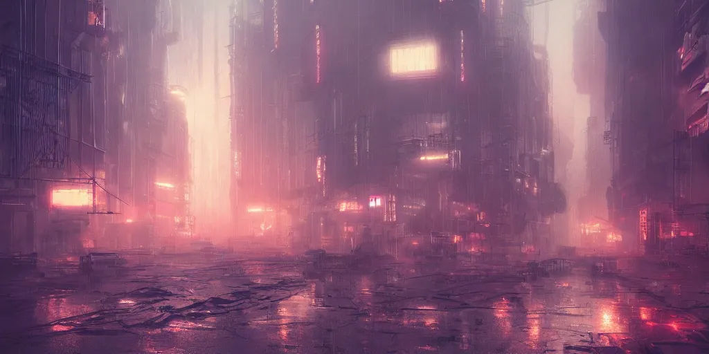 Image similar to ghostpunk futuristic japan city view by eddie mendoza and greg rutkowsi, orange glow, rain, foggy, dark, moody, volumetric lighting, dirty