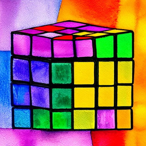 Prompt: rubik's cube made of multicolored tissue paper illuminated by sunlight, happy vibrant watercolor by paul klee, hd photography, sharp focus, hyper detailed