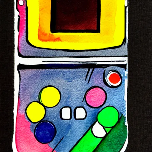 Image similar to game boy color, watercolor painting