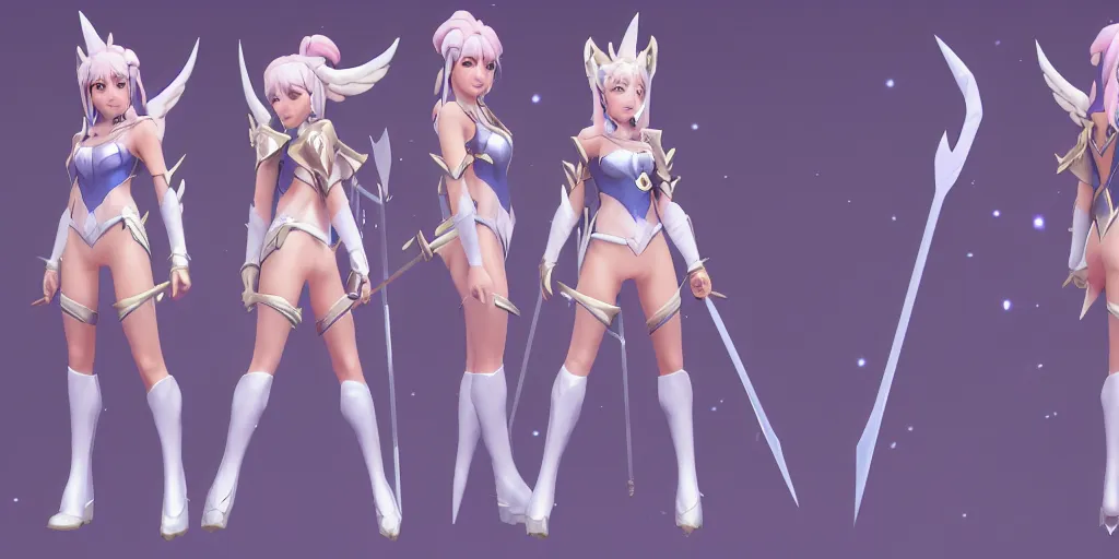 Prompt: character sheet of Star Guardian Ashe (League of Legends). Ashe is an archer. 3d render, unreal engine 5, 8k resolution, trending on artstation