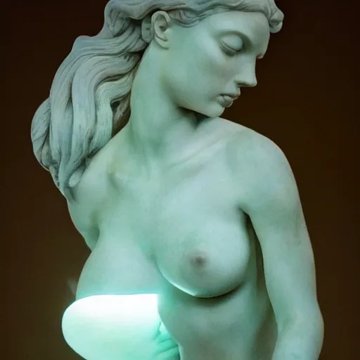 Image similar to photography of a sensual mermaid marble sculpture! masterpiece by michelangelo, 8 k, high aperture, atmospheric light background, cinematic light, fireflies and sparkles, pinterest, artstation